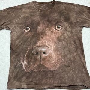 The Mountain Dog Face T Shirt Size Large Brown Tie Dye Graphic Tee